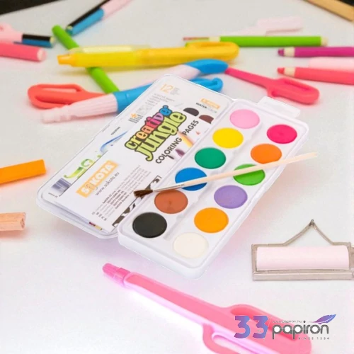 Vízfesték 12 készlet 28,5mm CreativeJungle, 12 színű prémium festék Ecsettel