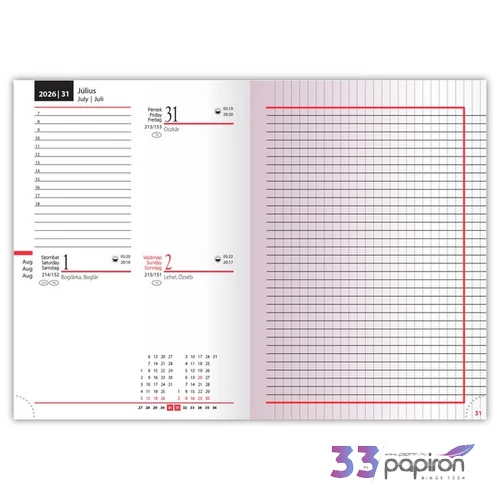 Zsebnaptár B/6 2026 kétnapi 5441-09 2-Day piros Realsystem 2026 kollekció!