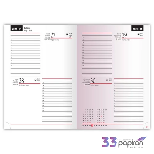 Zsebnaptár B/6 2026 kétnapi 5441-01 2-Day grafit Realsystem 2026 kollekció!