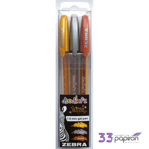 Zseléstoll készlet Zebra 0,33 mm, kupakos, Doodler`z Glitter 3 különböző szín