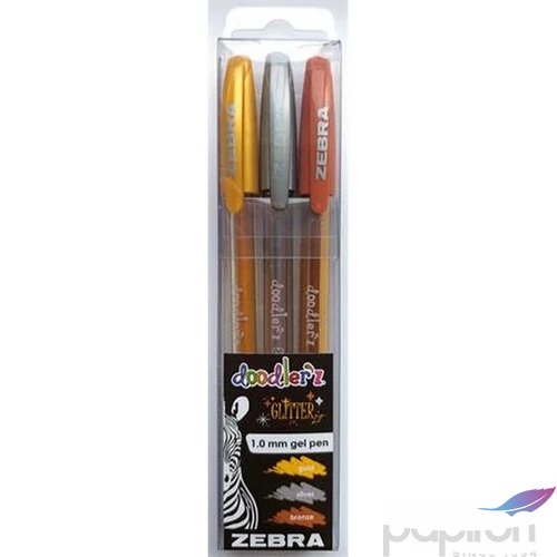 Zseléstoll készlet Zebra 0,33 mm, kupakos, Doodler`z Glitter 3 különböző szín