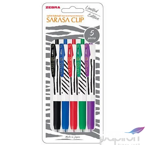 Zseléstoll készlet Zebra 0,33 mm, nyomógombos, csíkos test Sarasa Clip, 5 különböző szín