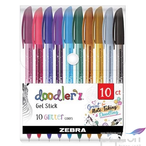 Zseléstoll készlet Zebra 0,33mm, kupakos, Doodler z Glitter 10 csillogó vegyes szín